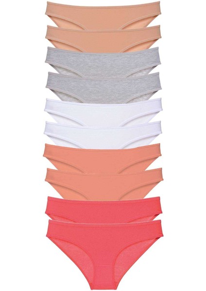 10 Adet Süper Eko Set Likralı Kadın Slip Külot Ten Gri Beyaz Pudra Fuşya