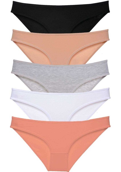 5 Adet Süper Eko Set Likralı Kadın Slip Külot Siyah Ten Gri Beyaz Pudra