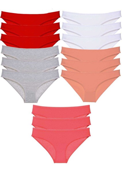 15 Adet Süper Eko Set Likralı Kadın Slip Külot Kırmızı Gri Beyaz Pudra Fuşya