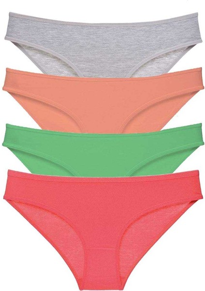 4 Adet Süper Eko Set Likralı Kadın Slip Külot Gri Pudra Yeşil Fuşya