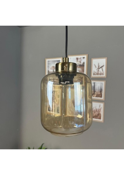 Diona Cam Bal Rengi Tekli Avize Küçük Plafonyer Başlık Retro Sarkıt Lamba Salon Aydınlatma indirimleri