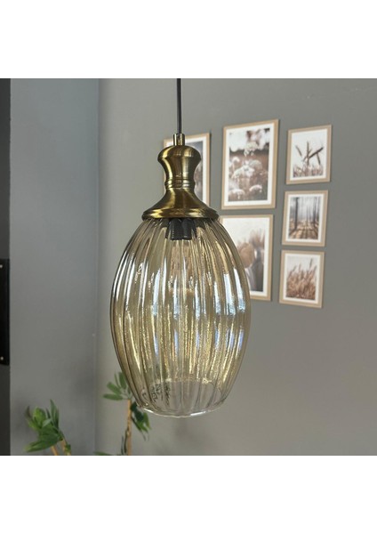 Diona Cam Bal Rengi Tekli Avize Tokmak Başlık Retro Sarkıt Lamba Salon Aydınlatma