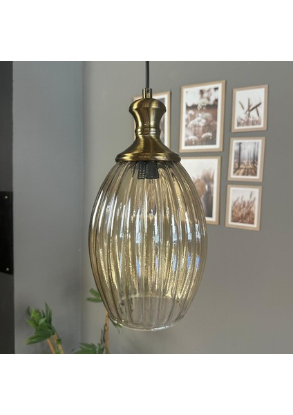 Diona Cam Bal Rengi Tekli Avize Tokmak Başlık Retro Sarkıt Lamba Salon Aydınlatma indirimleri