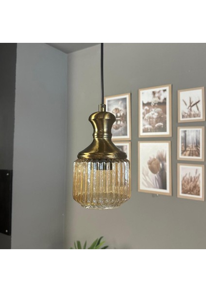 Jerno Cam Bal Rengi Tekli Avize Eskitme Tokmak Başlık Retro Sarkıt Lamba Salon Aydınlatma