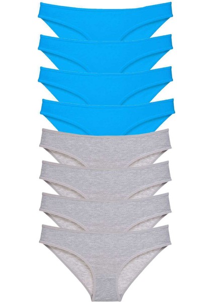 8 Adet Eko Set Likralı Kadın Slip Külot Gri ve Mavi