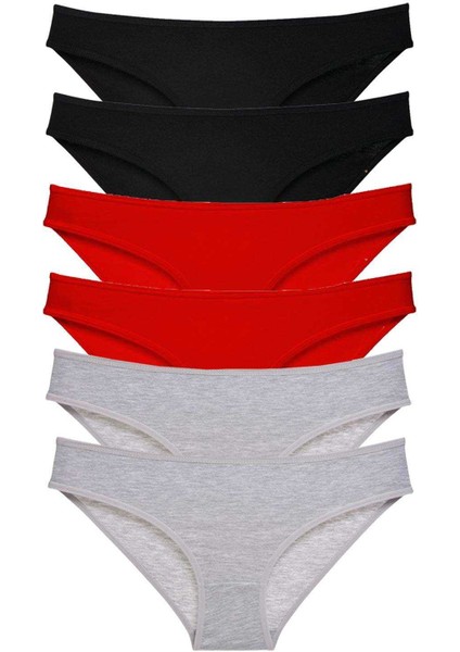 6 Adet Süper Eko Set Likralı Kadın Slip Külot Siyah Kırmızı Gri