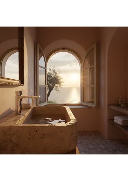 Banora Rauline, Krom Lavabo Bataryası, Paslanmaz Pirinç Gövde, Su Tasarruflu Perlatörlü Musluk