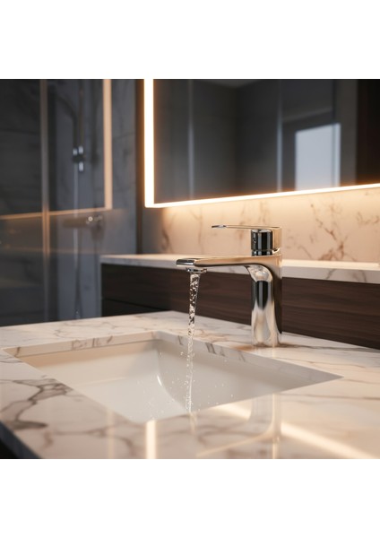 Banora Rauline, Krom Lavabo Bataryası, Paslanmaz Pirinç Gövde, Su Tasarruflu Perlatörlü Musluk