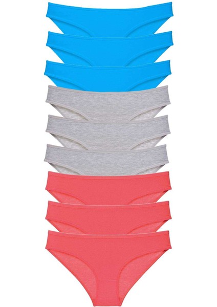 9 Adet Süper Eko Set Likralı Kadın Slip Külot Fuşya Gri Mavi