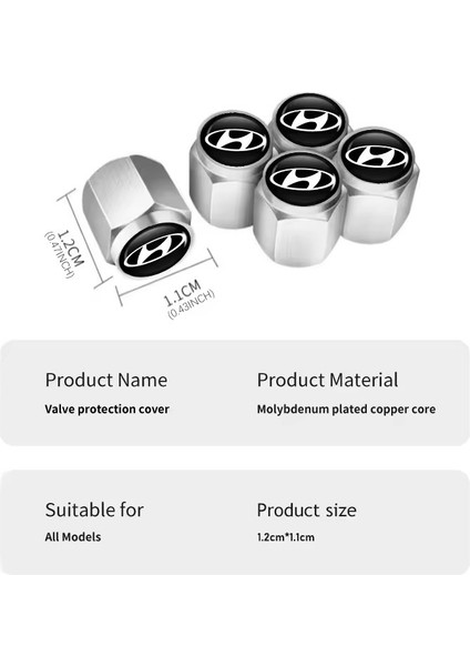 Hyundaı Logolu Metal Gümüş Siyah Renk 4 Adet Sibop Kapak