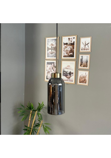 Windy Cam Füme Tekli Avize Ince Eskitme Başlık Retro Sarkıt Lamba Salon Aydınlatma