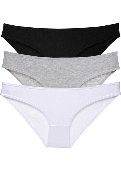 3 Adet Süper Eko Set Likralı Kadın Slip Külot Siyah Gri Beyaz