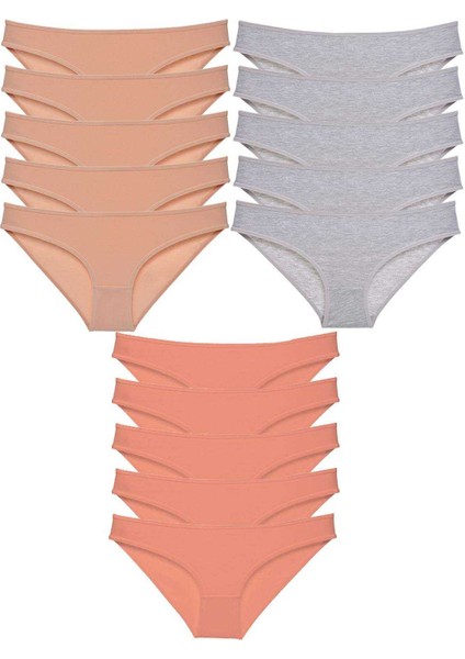 15 Adet Süper Eko Set Likralı Kadın Slip Külot Ten Gri Pudra