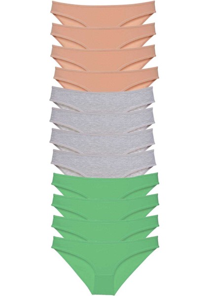 12 Adet Süper Eko Set Likralı Kadın Slip Külot Ten Gri Yeşil