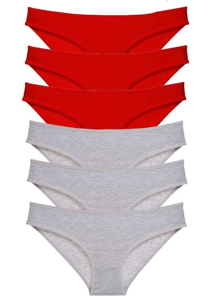 6 Adet Eko Set Likralı Kadın Slip Külot Kırmızı Gri