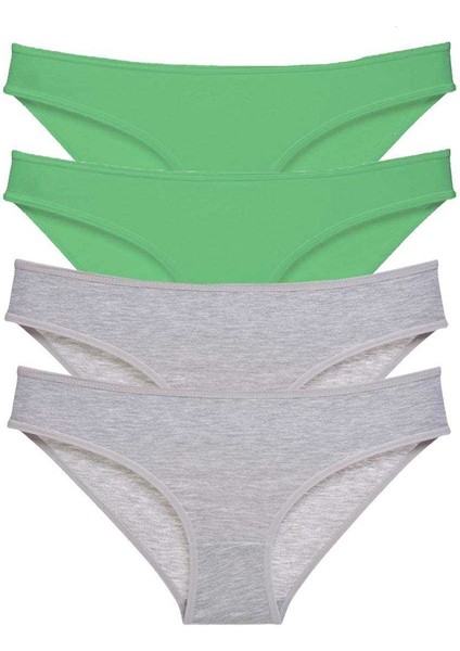 4 Adet Süper Eko Set Likralı Kadın Slip Külot Yeşil Gri