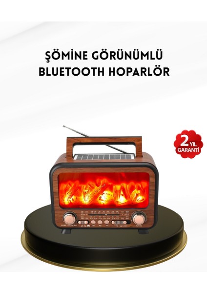 Yzlal Alev Işığı Efektli Solar Bluetooth Hoparlör Radyo Destekli Taşınabilir Model