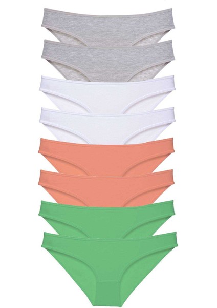 8 Adet Süper Eko Set Likralı Kadın Slip Külot Gri Beyaz Pudra Yeşil