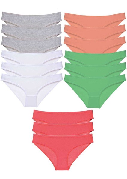 15 Adet Süper Eko Set Likralı Kadın Slip Külot Gri Beyaz Pudra Yeşil Fuşya