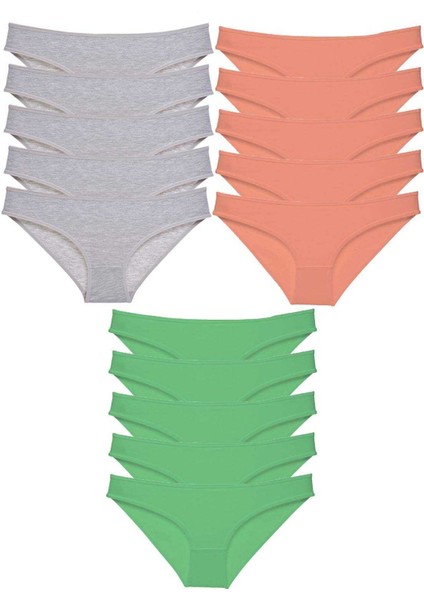 15 Adet Süper Eko Set Likralı Kadın Slip Külot Gri Pudra Yeşil