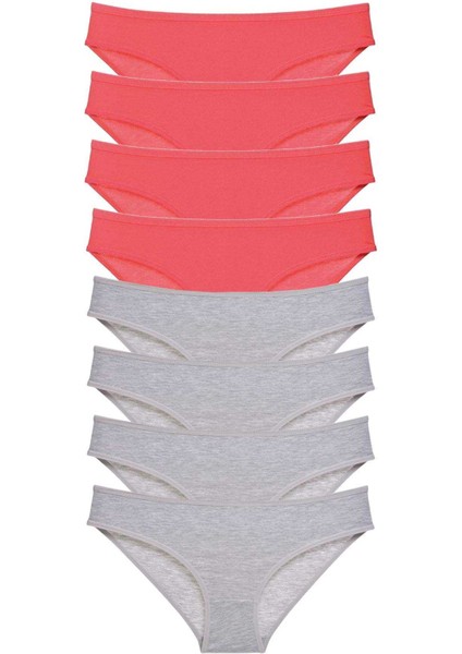 8 Adet Süper Eko Set Likralı Kadın Slip Külot Fuşya Gri