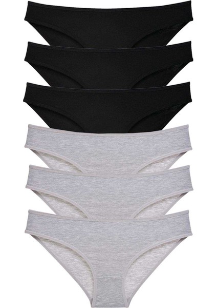 6 Adet Süper Eko Set Likralı Kadın Slip Külot Siyah Gri