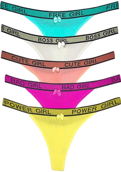 5 Adet Beli Yazılı Pamuk Kadın Tanga String Külot fiyatları