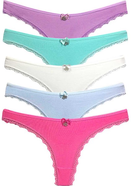 5 Adet Pamuklu Kadın Klasik Dantelli String Tanga modelleri