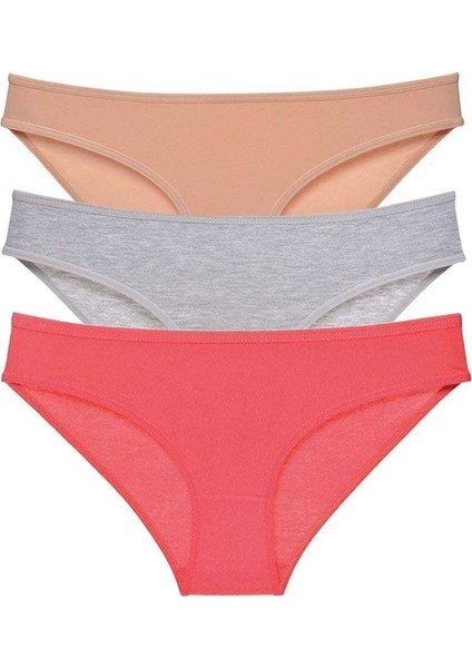 3 Adet Süper Eko Set Likralı Kadın Slip Külot Ten Gri Fuşya