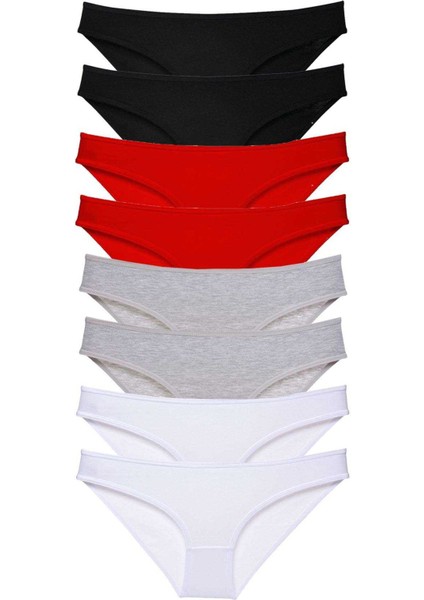 8 Adet Süper Eko Set Likralı Kadın Slip Külot Siyah Kırmızı Gri Beyaz