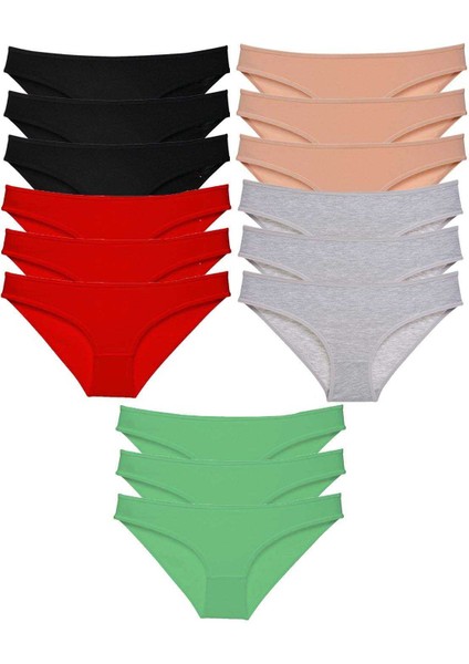 15 Adet Süper Eko Set Likralı Kadın Slip Külot Siyah Kırmızı Ten Gri Yeşil