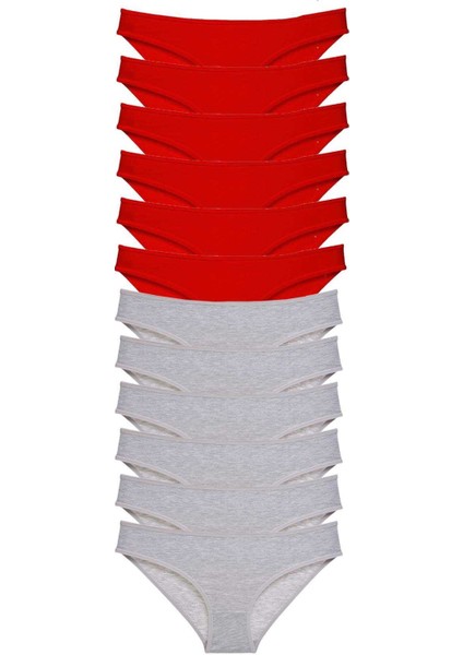 12 Adet Eko Set Likralı Kadın Slip Külot Kırmızı Gri