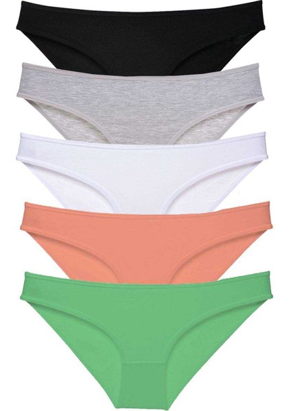 5 Adet Süper Eko Set Likralı Kadın Slip Külot Siyah Gri Beyaz Pudra Yeşil