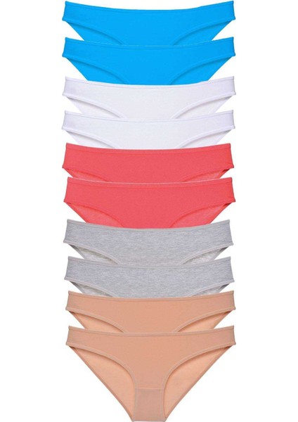 10 Adet Süper Eko Set Likralı Kadın Slip Ten Gri Beyaz Fuşya Mavi