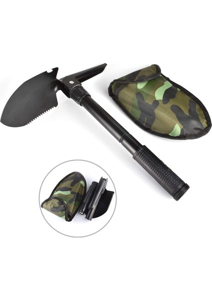 Katlanır Kamp & Bahçe Küreği-Kazması , Çok Fonksiyonlu, Pusulalı,testere ve Açacaklı Kompakt Set
