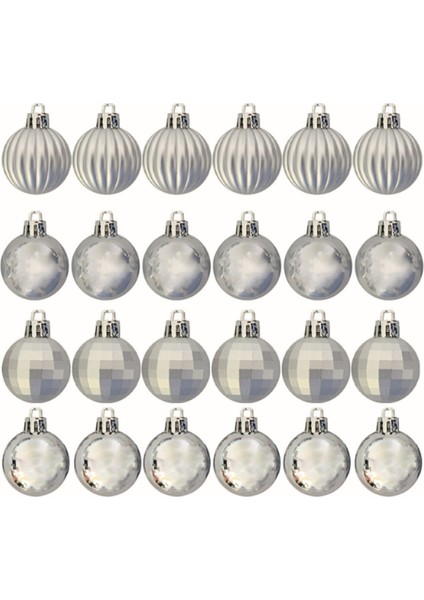 Yılbaşı Ağacı Süsü, Gümüş Lüks Ağaç Süsleme Seti 3 cm Pakette 24 Adet