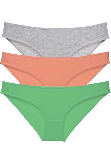 3 Adet Süper Eko Set Likralı Kadın Slip Külot Gri Pudra Yeşil