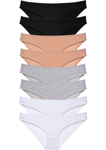 8 Adet Süper Eko Set Likralı Kadın Slip Külot Siyah Ten Gri Beyaz
