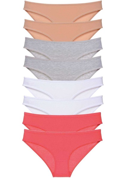 8 Adet Süper Eko Set Likralı Kadın Slip Külot Ten Gri Beyaz Fuşya