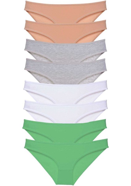 8 Adet Süper Eko Set Likralı Kadın Slip Külot Ten Gri Beyaz Yeşil