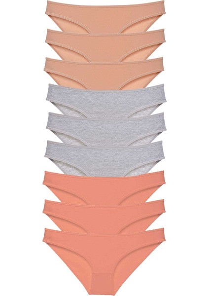 9 Adet Süper Eko Set Likralı Kadın Slip Külot Ten Gri Pudra