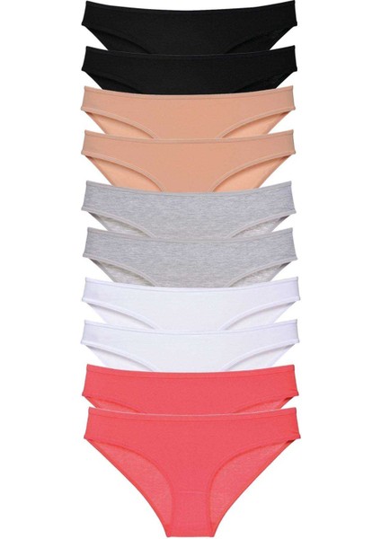 10 Adet Süper Eko Set Likralı Kadın Slip Külot Siyah Ten Gri Beyaz Fuşya
