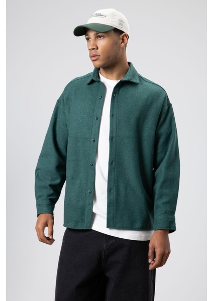 Dokulu Oversize Gömlek Ceket Haki fiyatları