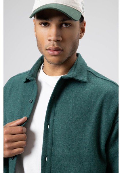 Dokulu Oversize Gömlek Ceket Haki modelleri