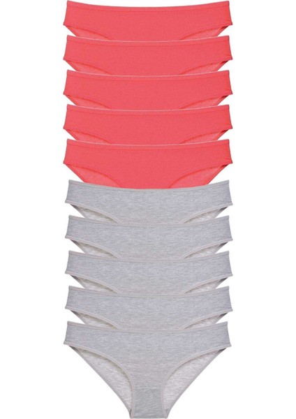 10 Adet Süper Eko Set Likralı Kadın Slip Külot Fuşya Gri