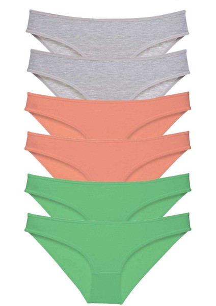 6 Adet Süper Eko Set Likralı Kadın Slip Külot Gri Pudra Yeşil