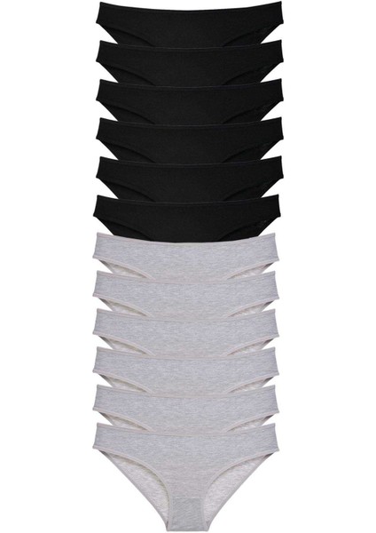 12 Adet Süper Eko Set Likralı Kadın Slip Külot Siyah Gri