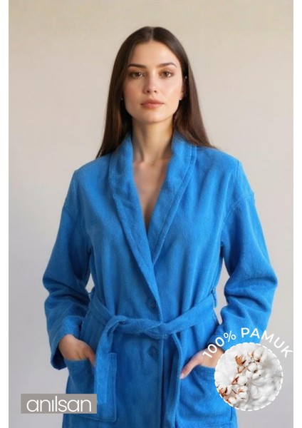 %100 Pamuk Unisex Koyu Turkuaz Bornoz - Şalyaka Otel Bornozu, Spa Için Ideal, Günlük Kullanıma Uygun