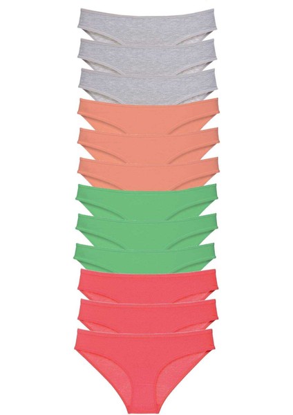 12 Adet Süper Eko Set Likralı Kadın Slip Külot Gri Pudra Yeşil Fuşya