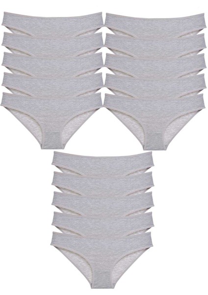 15 Adet Süper Eko Set Likralı Kadın Slip Külot Gri